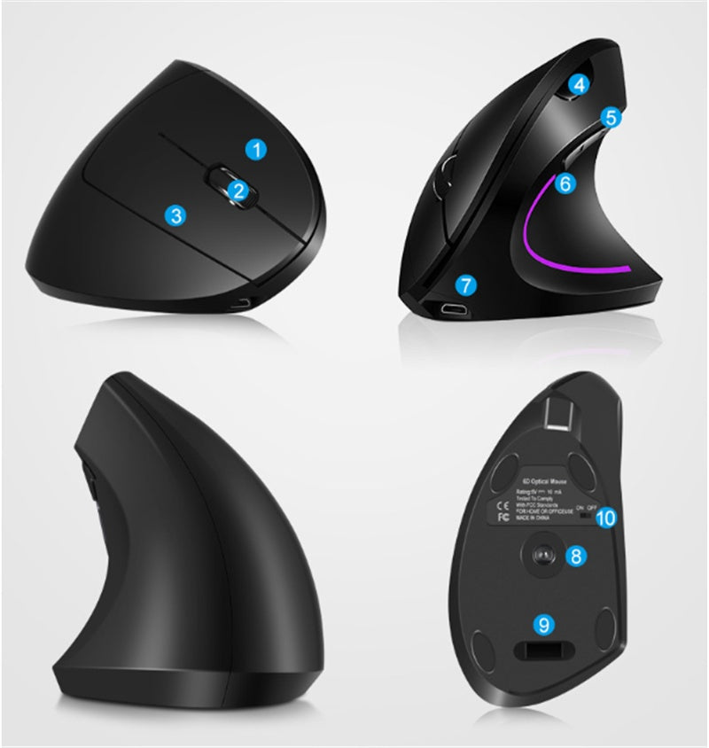 RGB Wireless Ergonomic Mouse 100 Hour Battery life
